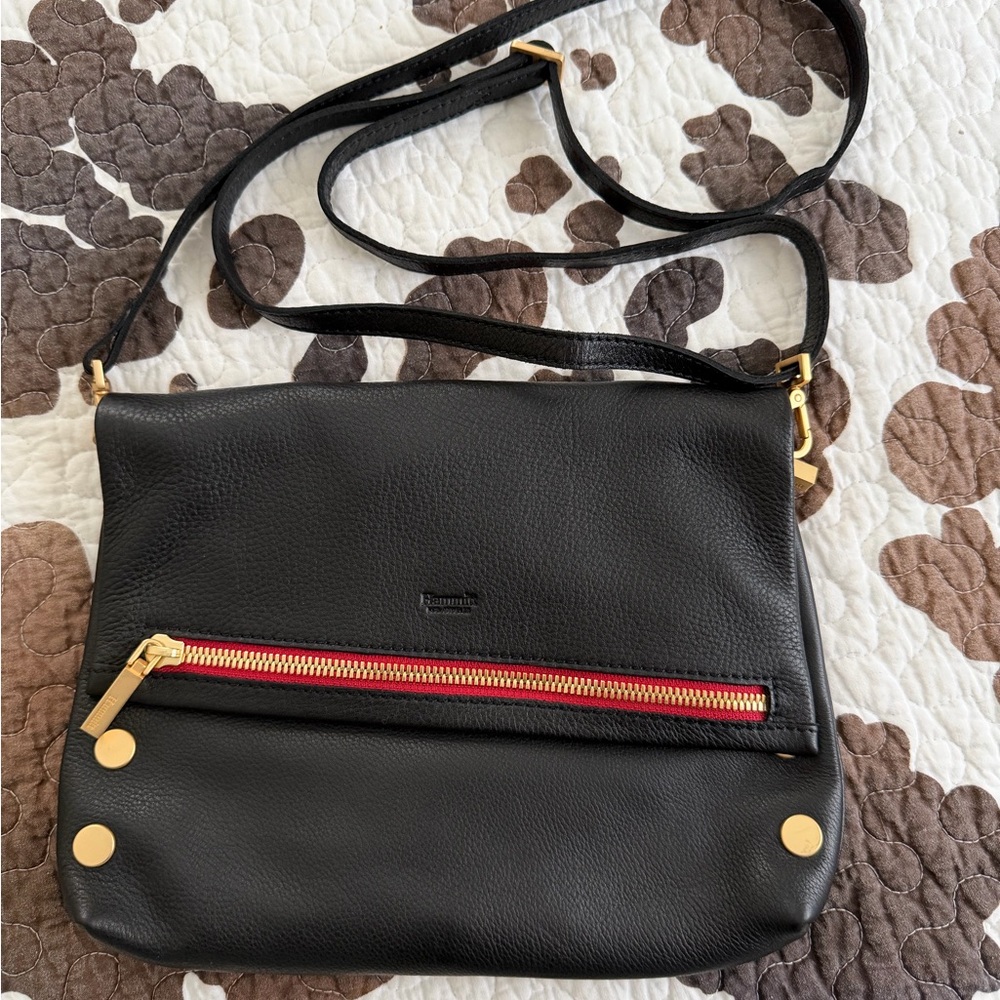 Hammitt VIP Soft Black Leather Crossbody Bag with Gold Accents